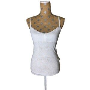 VtG  American Eagle Cami Tank Top Small Babydoll Beaded Trim Coquette Y2K White